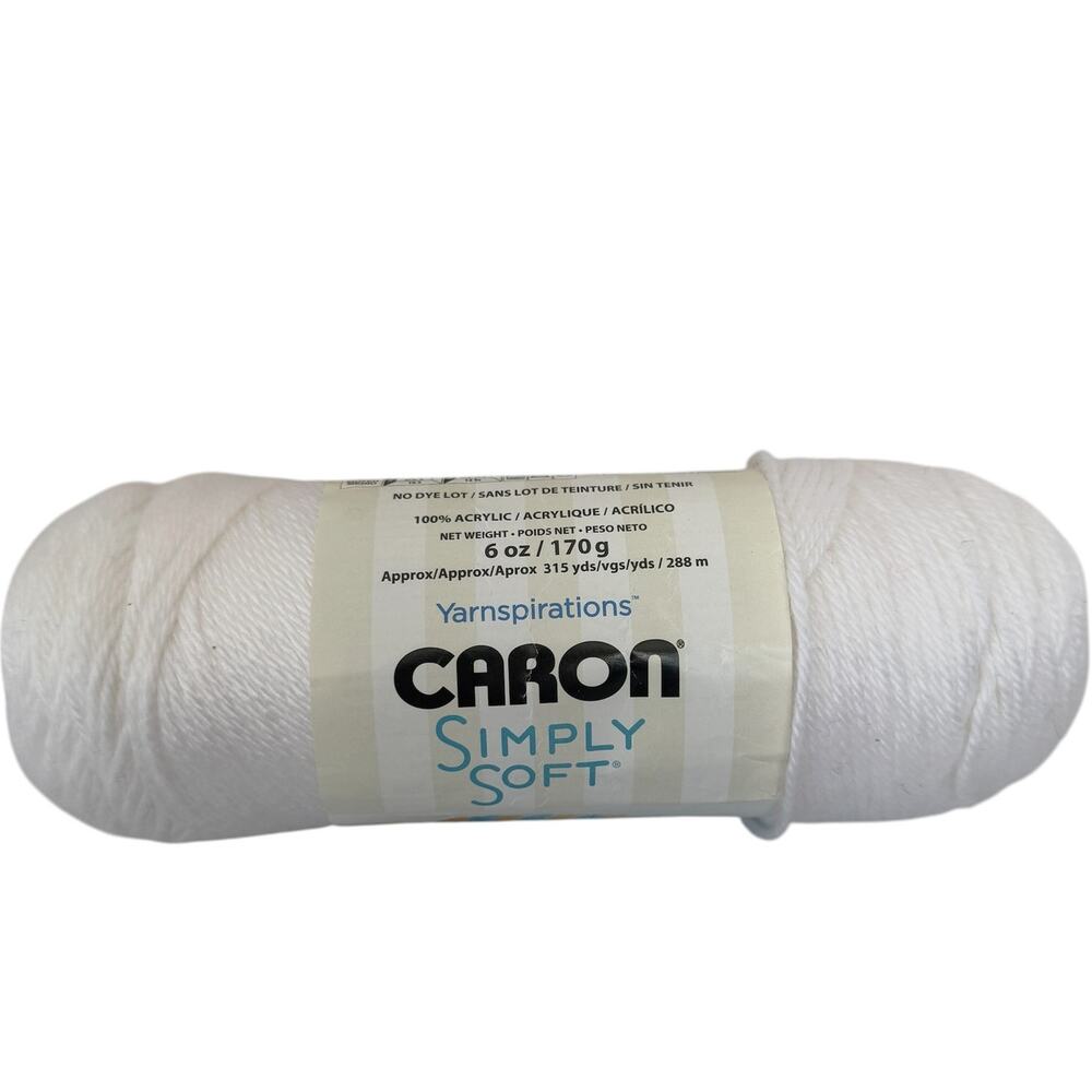 Yarnspirations Caron Simply Soft Yarn Skein, 6oz, Acrylic, #4 Med, 9701-White